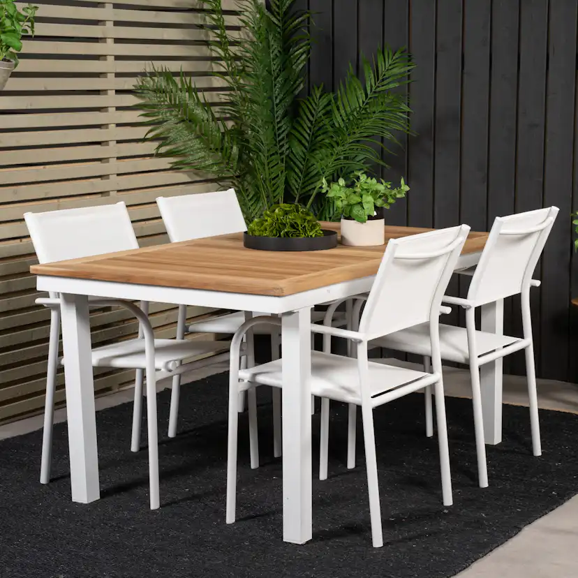 Panama Dining Table 160/240*90 - White Alu / Teak+Santorini Vit/Natur, Blanka Ben