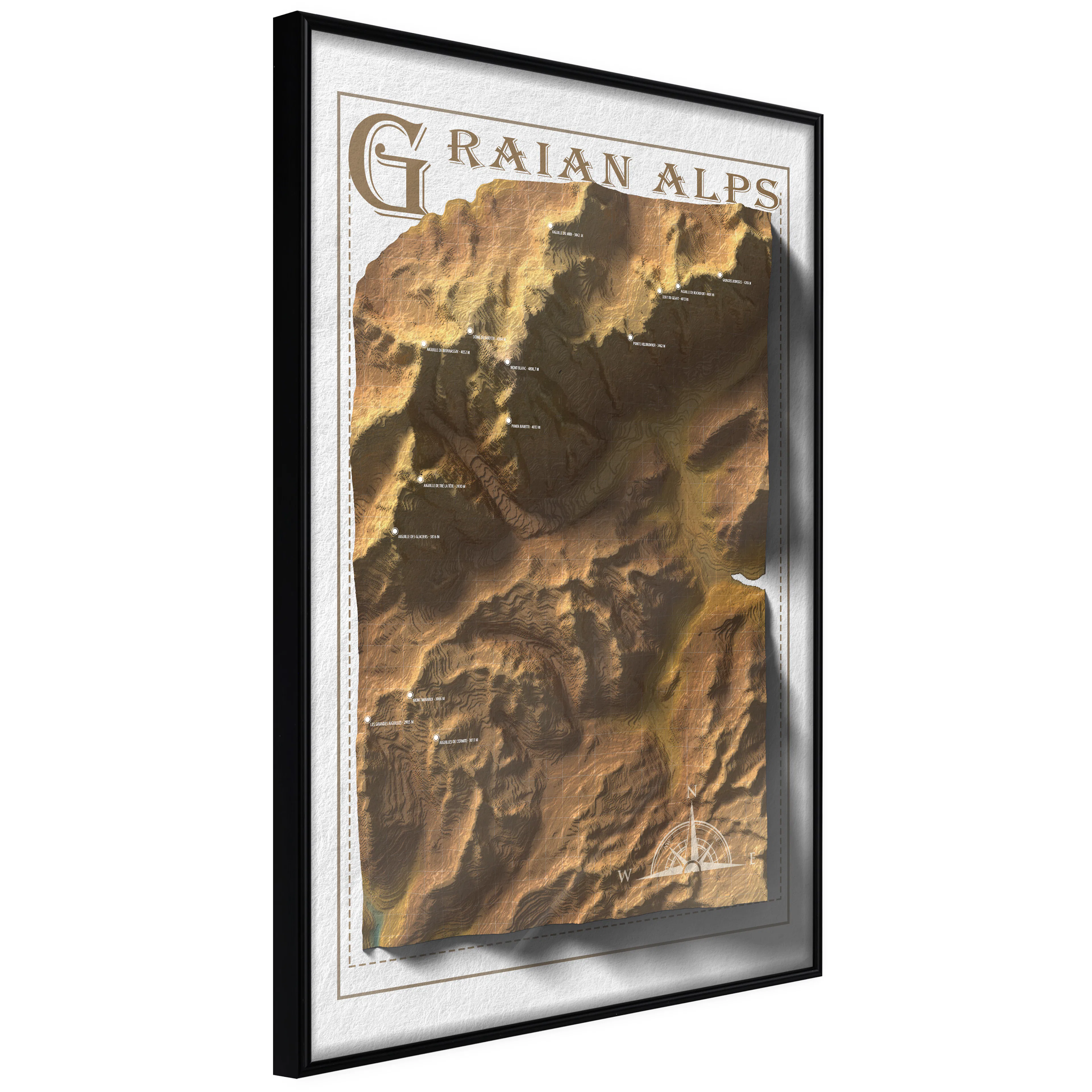 Affisch - Isometric Map: Graian Alps [Poster] 40x60 Svart ram, 40x60 cm