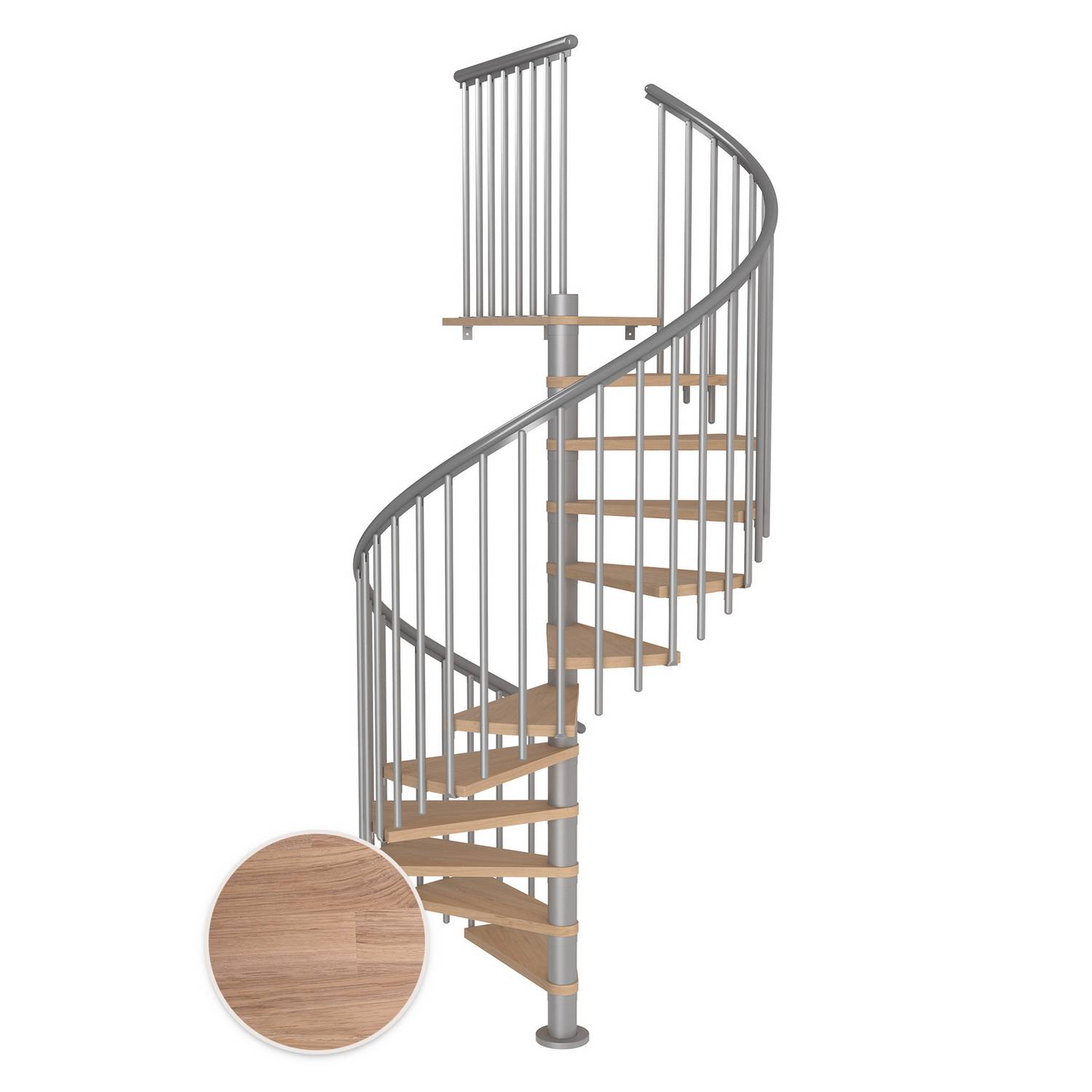 MONTREAL spiral ek vit oljad pearl grey CLASSIC4 11T Ø160 Pearl Grey, D: 1600 mm, Golv till golv höjd: 2500-2860 mm, 11+1 steg