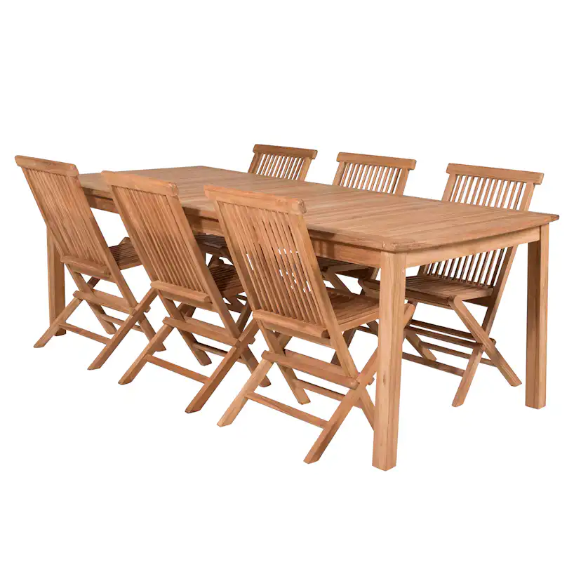 Matgrupp Venture Home Kenya 220x100 Teak med 6 Fällbara Stolar