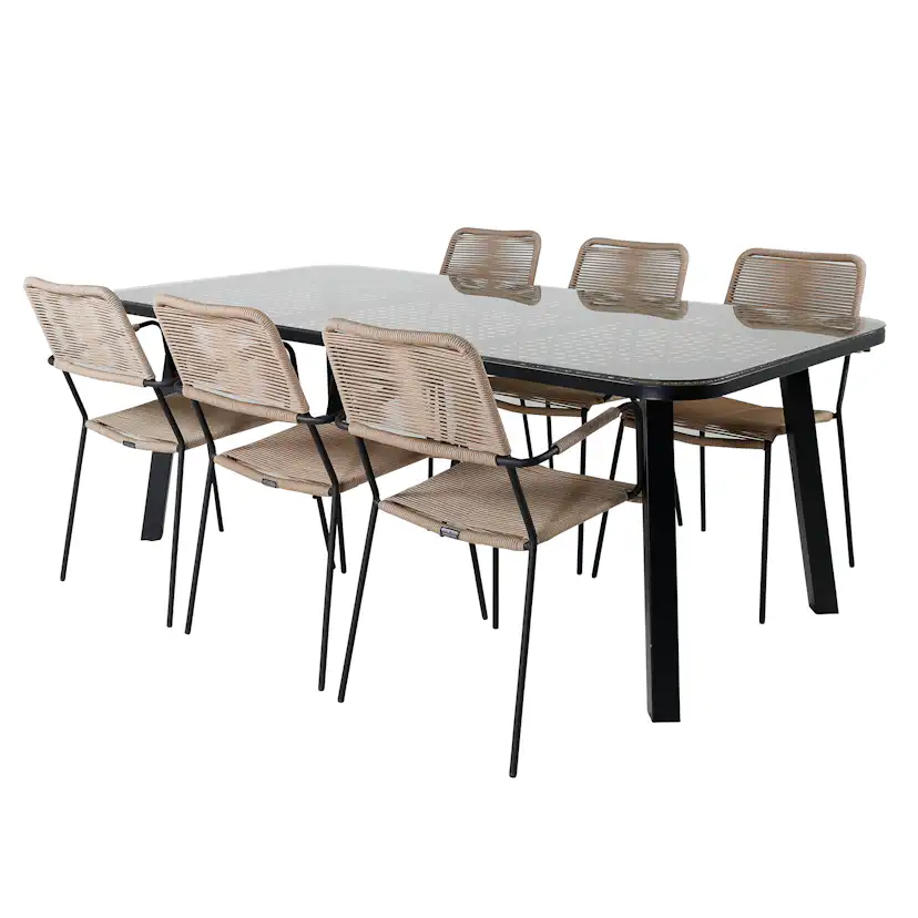 Paola Dining Table - Black Steel / Nature Wicker - 200*100+L Latte
