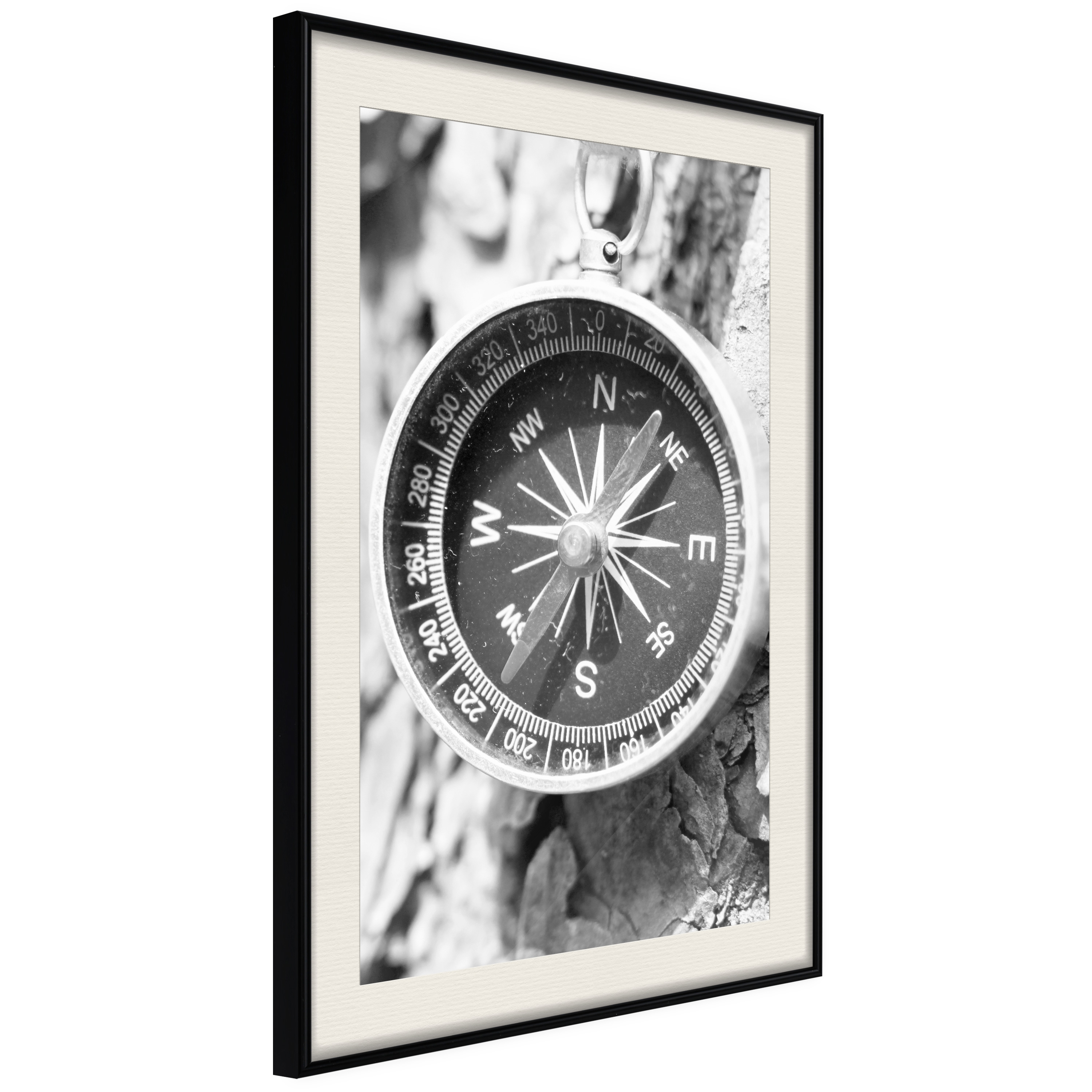 Affisch - Black and White Compass [Poster] 20x30 Svart ram med passepartout, 20x30 cm