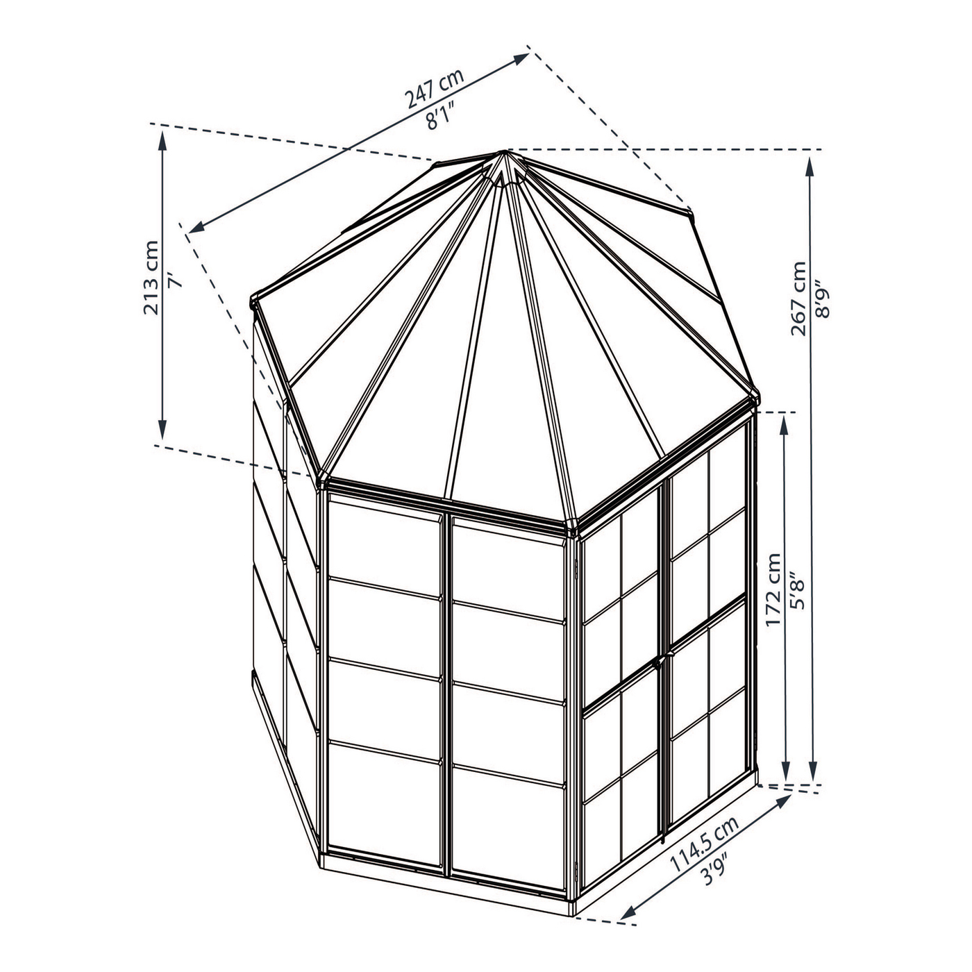 Växthus Canopia by Palram Oasis Hexagonal Aluminiumstomme med UV-Skyddade Polykarbonatpaneler, 6.1 m2