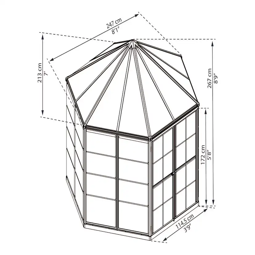 Växthus Canopia by Palram Oasis Hexagonal Aluminiumstomme med UV-Skyddade Polykarbonatpaneler, 6.1 m2
