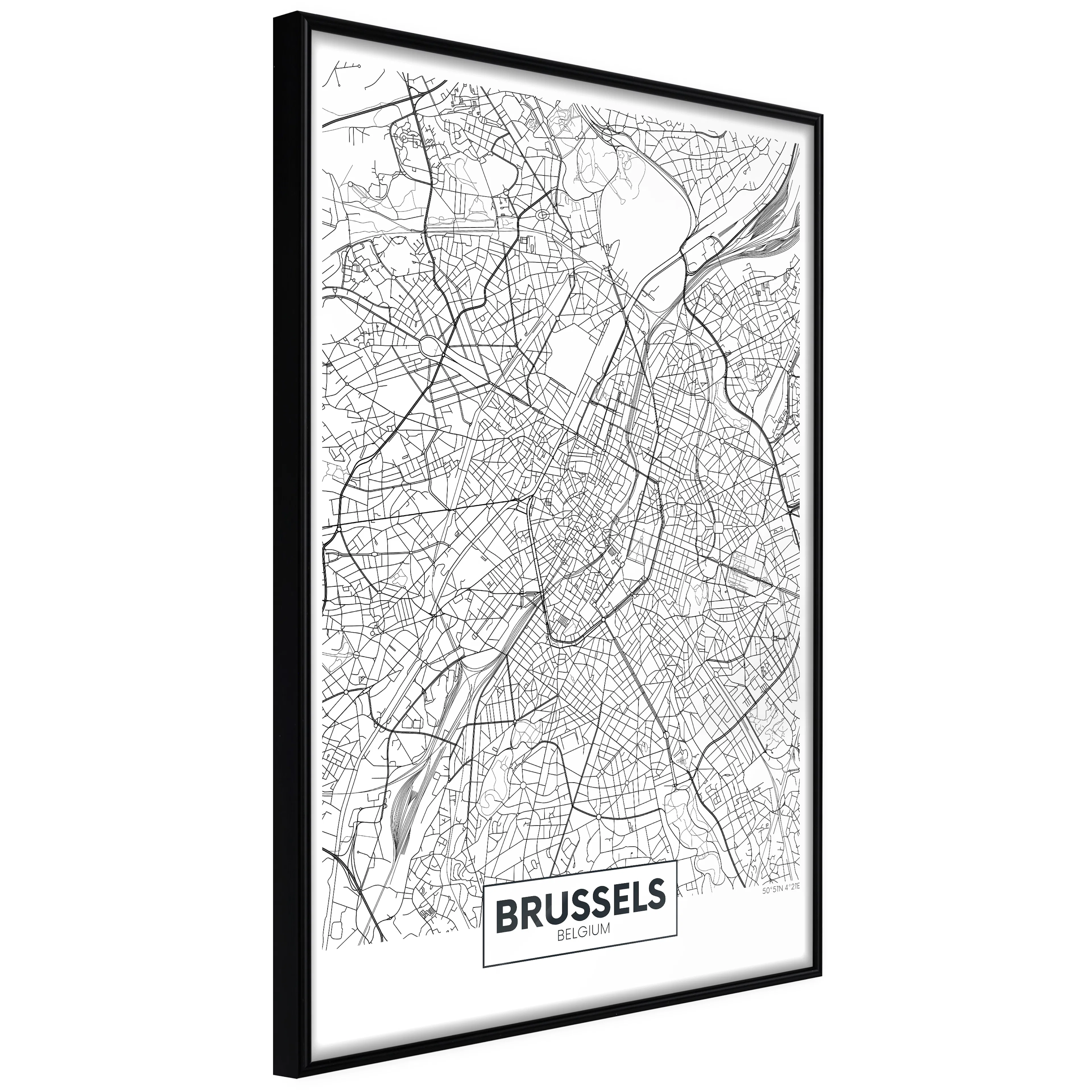 Affisch - Map of Brussels [Poster] 40x60 Svart ram, 40x60 cm