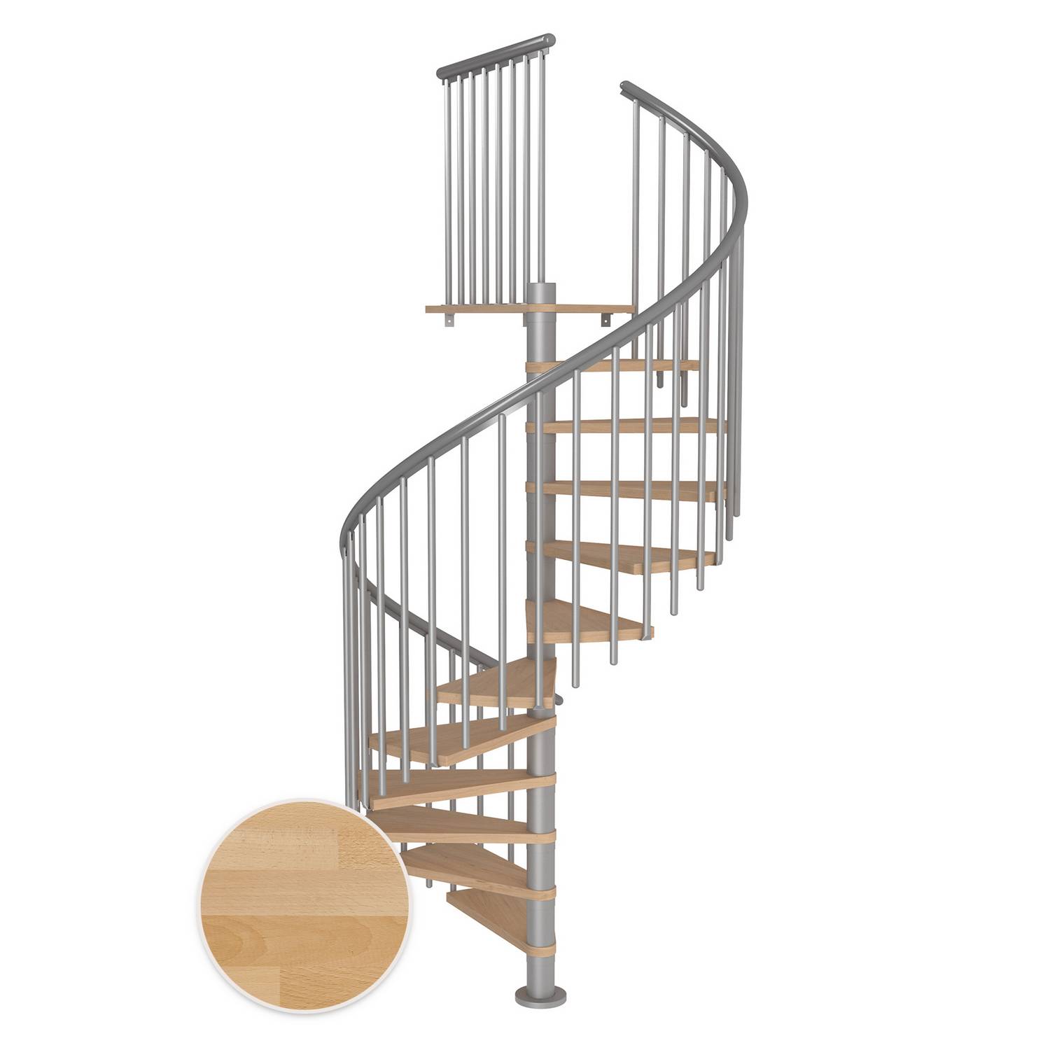 MONTREAL spiral bok oljad pearl grey CLASSIC4 12T Ø160 Pearl Grey, D: 1600 mm, Golv till golv höjd: 2700-3090 mm, 12+1 steg