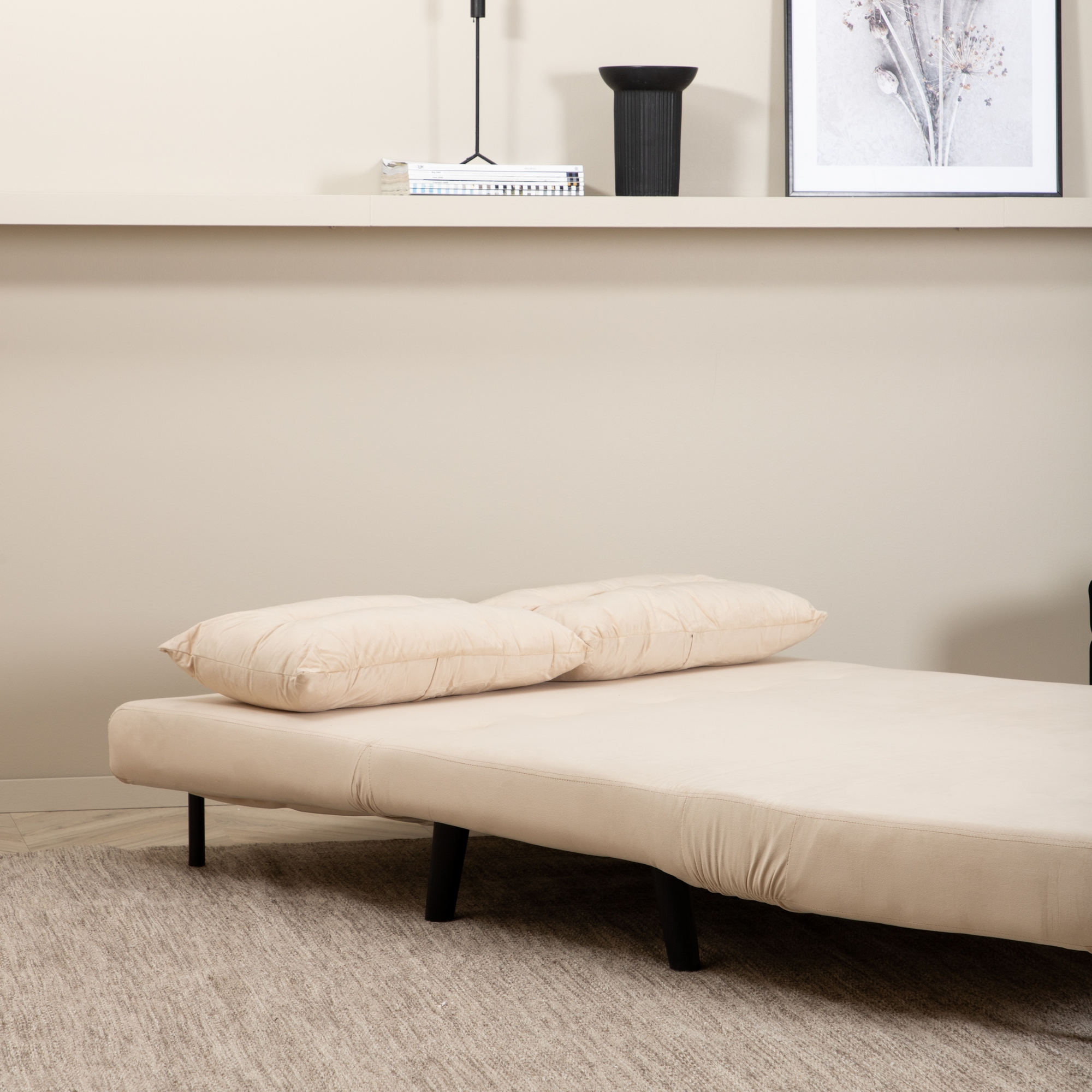 Vicky Folding Bed Double - Black / Beige Velvet Beige
