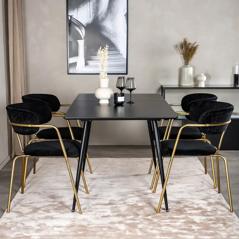 Matgrupp Venture Home Silvia med Iläggsskiva och 4 Aris Karmstolar