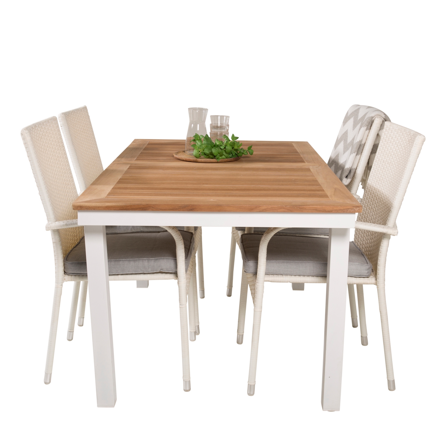 Panama Dining Table 160/240*90 - White Alu / Teak+Anna Arm C Vit/Natur, Blanka Ben