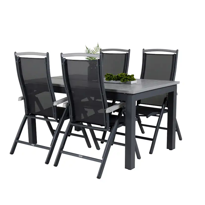 Albany Dining Table 160/240*100 - Svart Alu / Grey Aintwood+ Svart/Grå