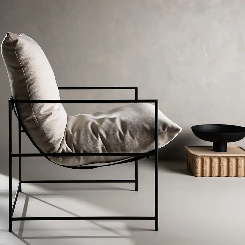 Fåtölj Venture Home Sedalia Beige Linne med Svart Minimalistisk Stålstomme