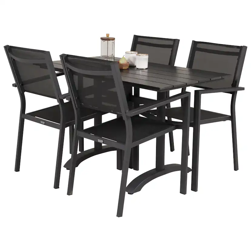 DenverCafé Bord120*70svartalu/Svart+Copacabana stolsvartalu4 Svart Bord, Svart Stol