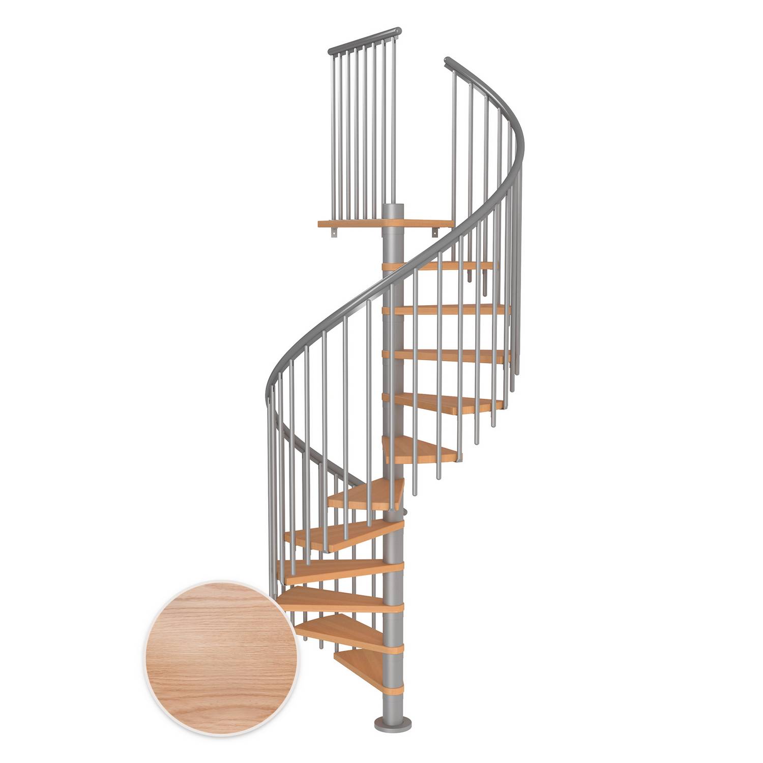 MONTREAL ek multiplex pearl grey CLASSIC4 11T Ø140 Pearl Grey, D: 1400 mm, Golv till golv höjd: 2460-2820 mm, 11+1 steg