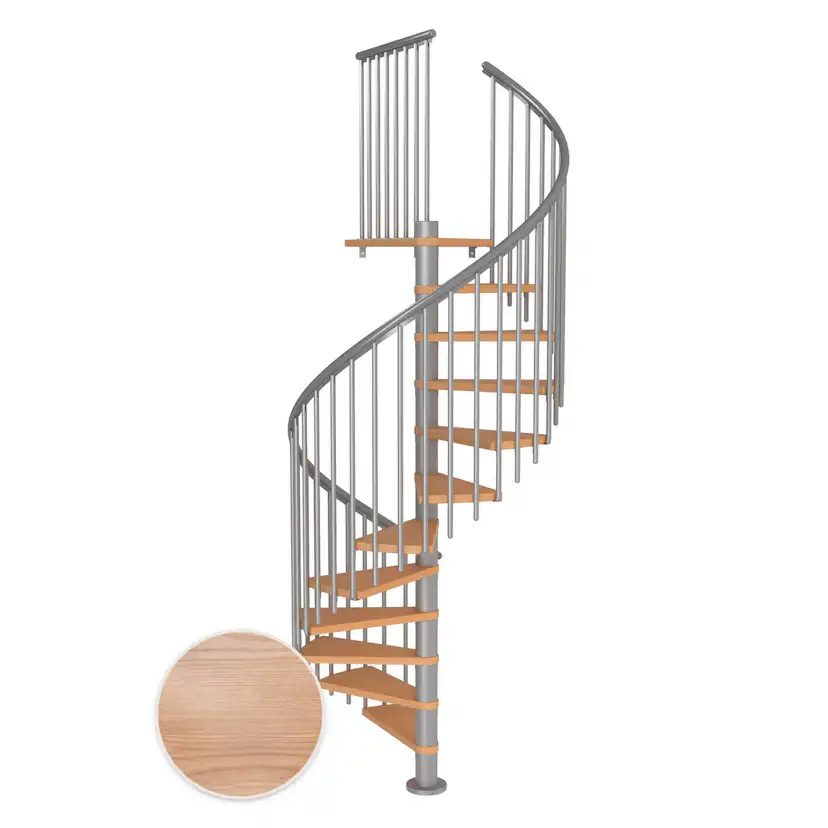 MONTREAL ek multiplex pearl grey CLASSIC4 11T Ø140 Pearl Grey, D: 1400 mm, Golv till golv höjd: 2460-2820 mm, 11+1 steg