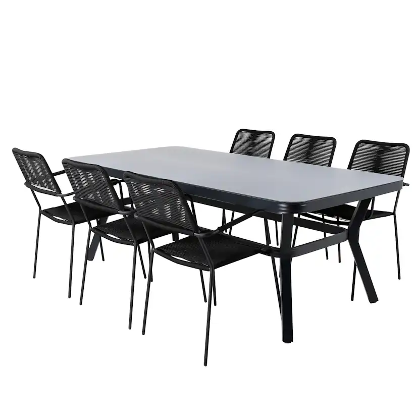 Virya Dining Table - Black Alu / Grey Glass - big table+Lind Svart
