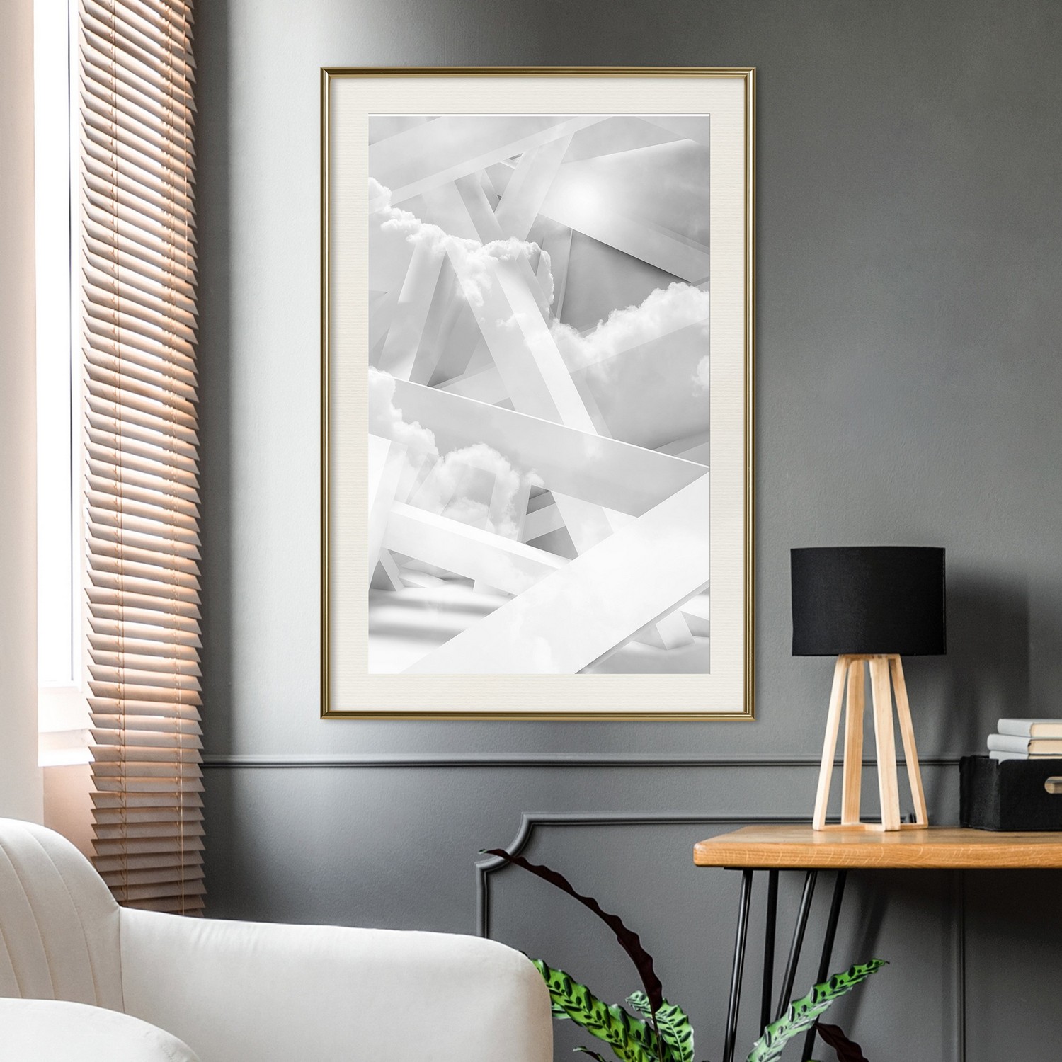 Affisch - Sky-High Construction [Poster] 40x60 Guld ram med passepartout, 40x60 cm