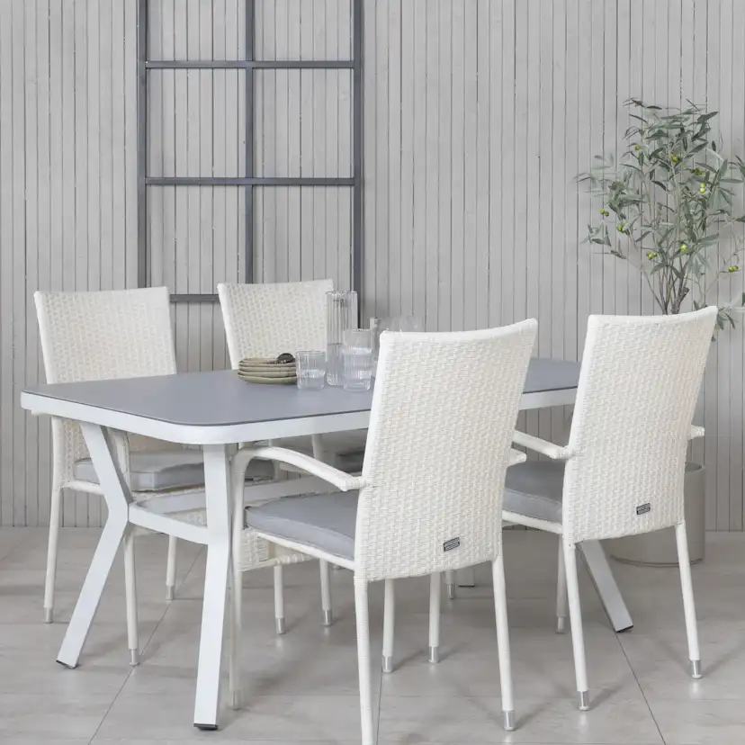 Virya Dining Table - White Alu / Grey Glass - small table+An Vit