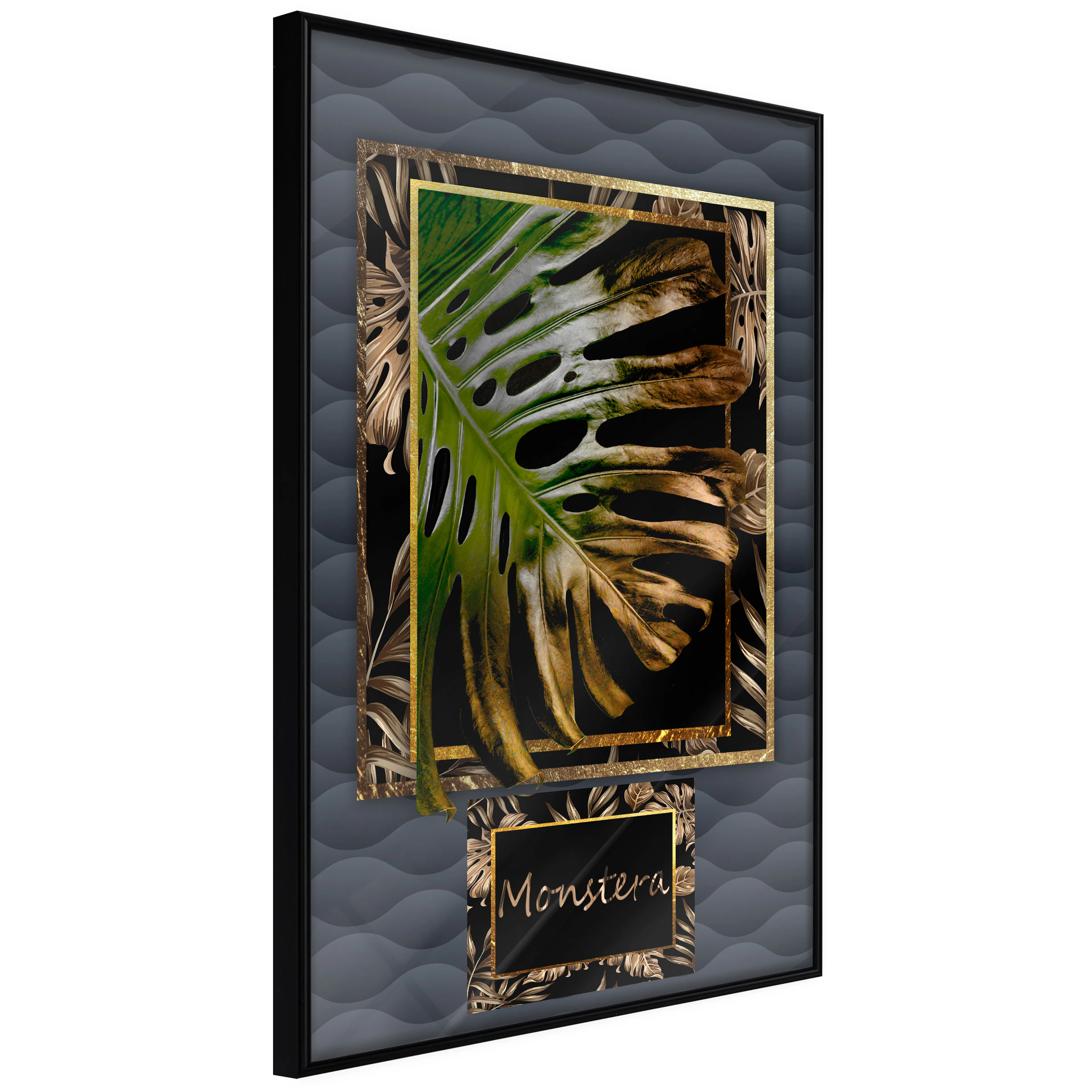 Affisch - Gilded Monstera [Poster] 40x60 Svart ram, 40x60 cm