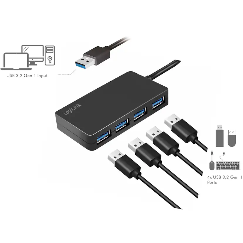 USB 3.0-hub LogiLink 3.2 Gen1 4 USB-A-portar
