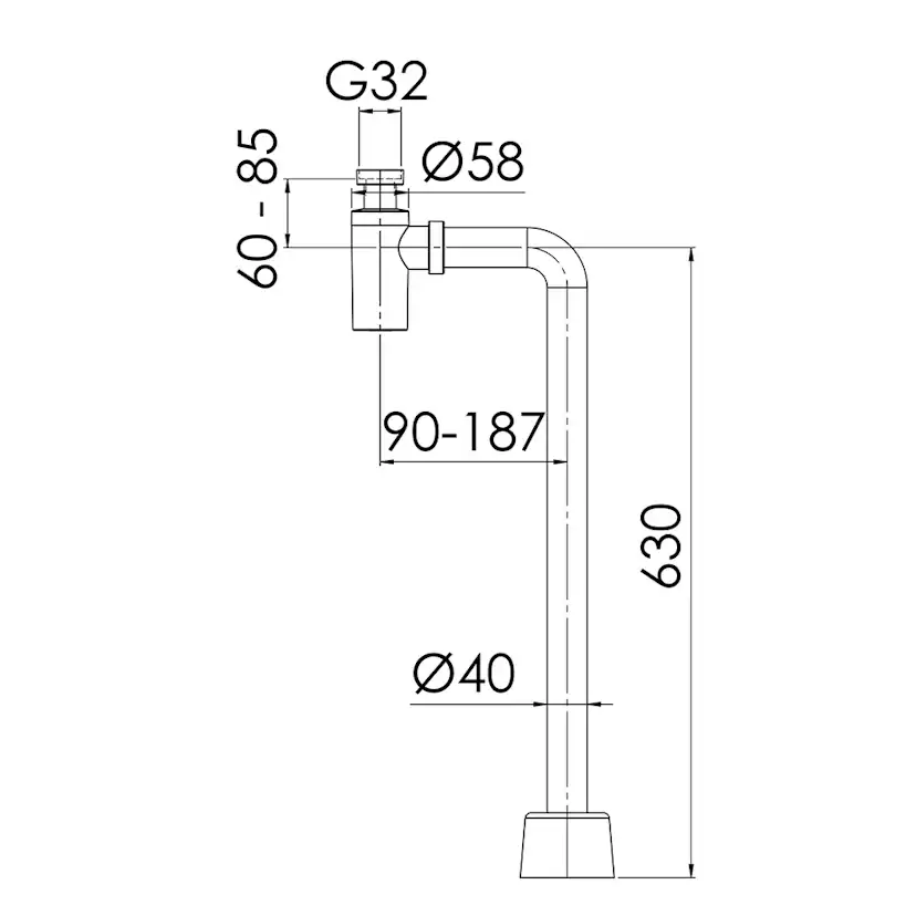 Vattenlåssats Purus Design 90° G32xØ40 Krom