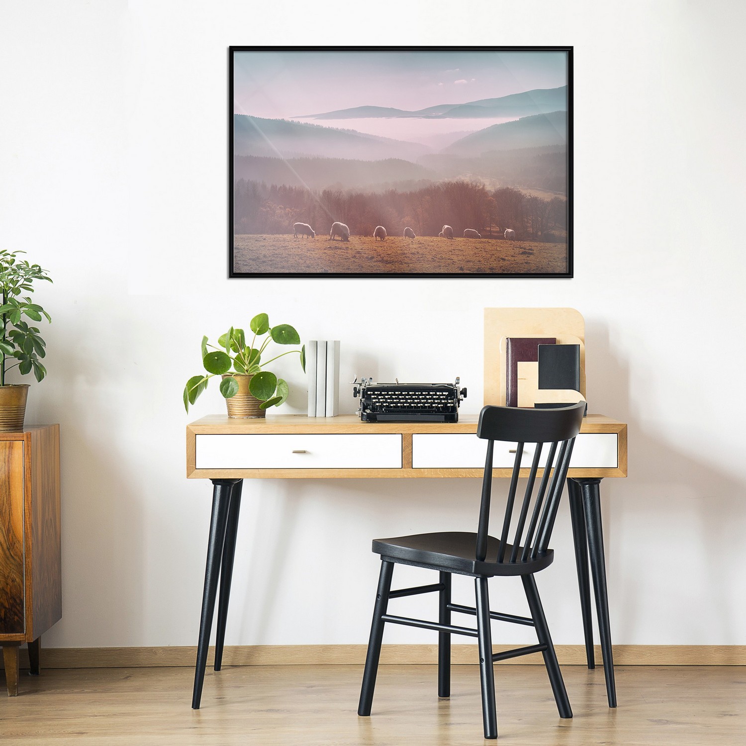 Affisch - Flock of Sheep [Poster] 45x30 Svart ram, 45x30 cm