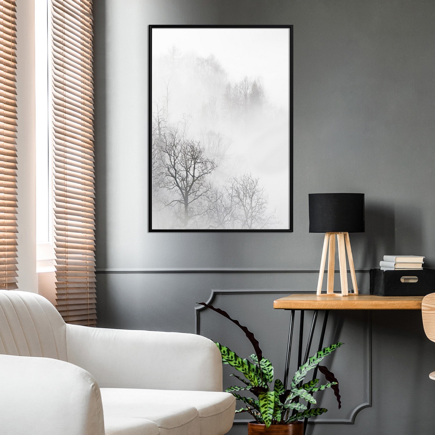 Affisch - Trees In The Fog [Poster] 40x60 Svart ram, 40x60 cm