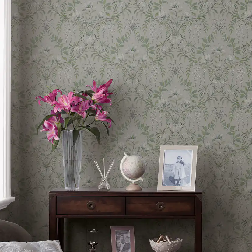 Tapet Laura Ashley Parterre Sage 113406 EasyUp, Mönstrad Flerfärgad