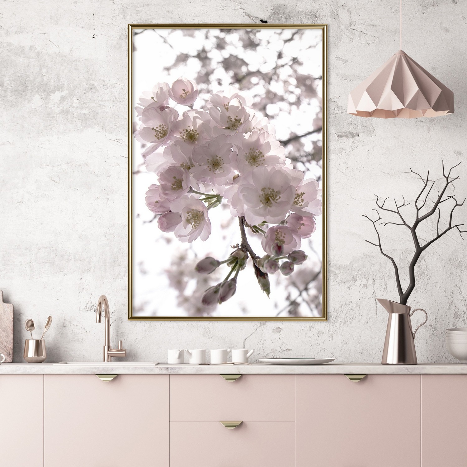 Affisch - Cherry Blossoms [Poster] 40x60 Guld ram, 40x60 cm