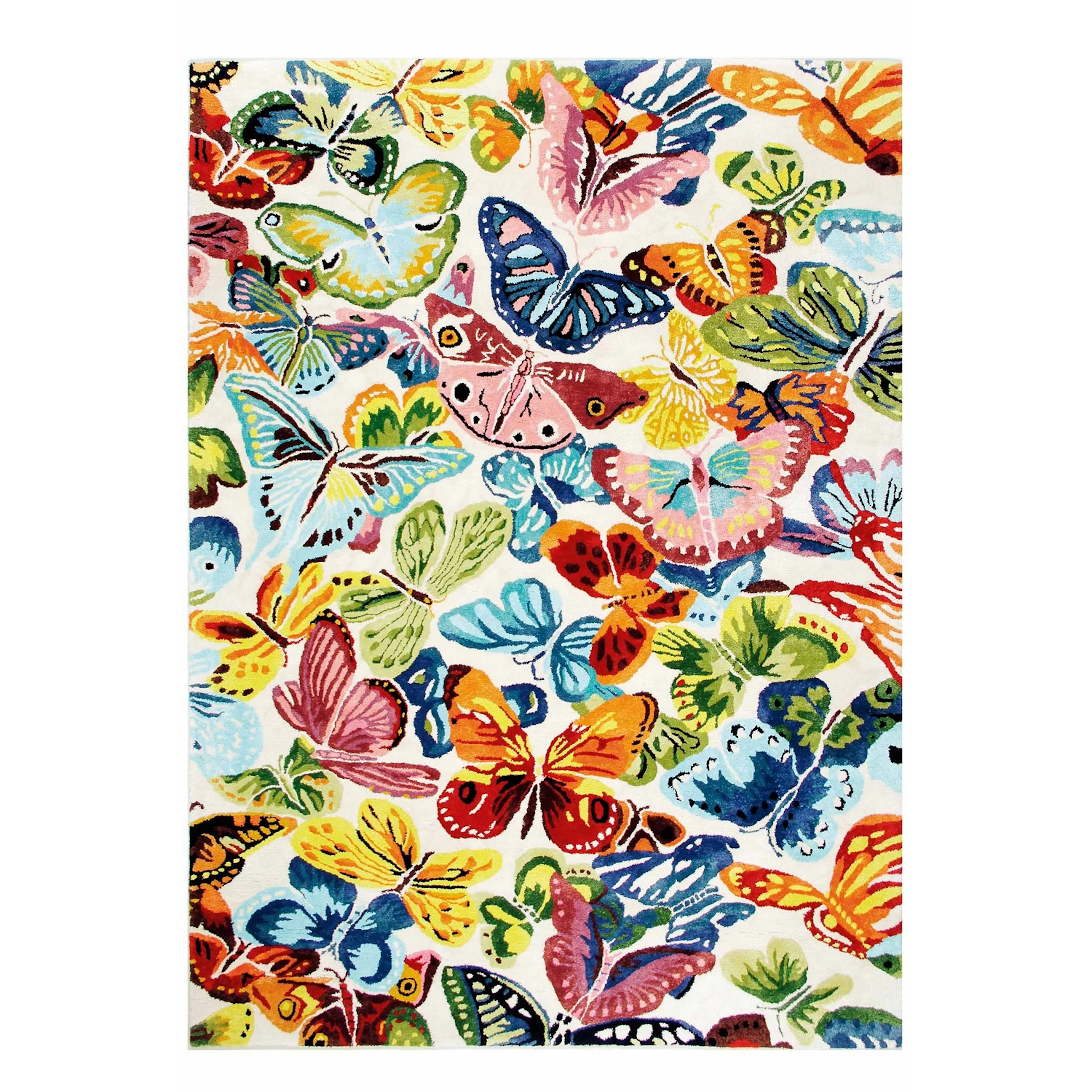 Matta BUTTERFLIES 0, vit  160/230 Flerfärgad/Vit, 160x230 cm