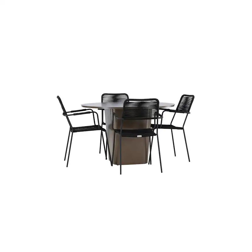 Santa Fe Dining Table ø120 - Roasty +Lindos Armchair - Black Trädgårdsgrupp Venture Home Santa Fe med 4 Lindos Karmstolar