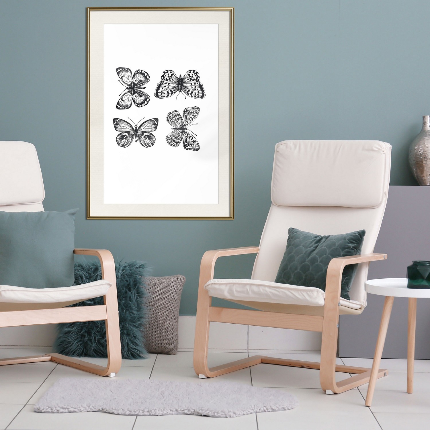 Affisch - Four Butterflies [Poster] 40x60 Guld ram med passepartout, 40x60 cm