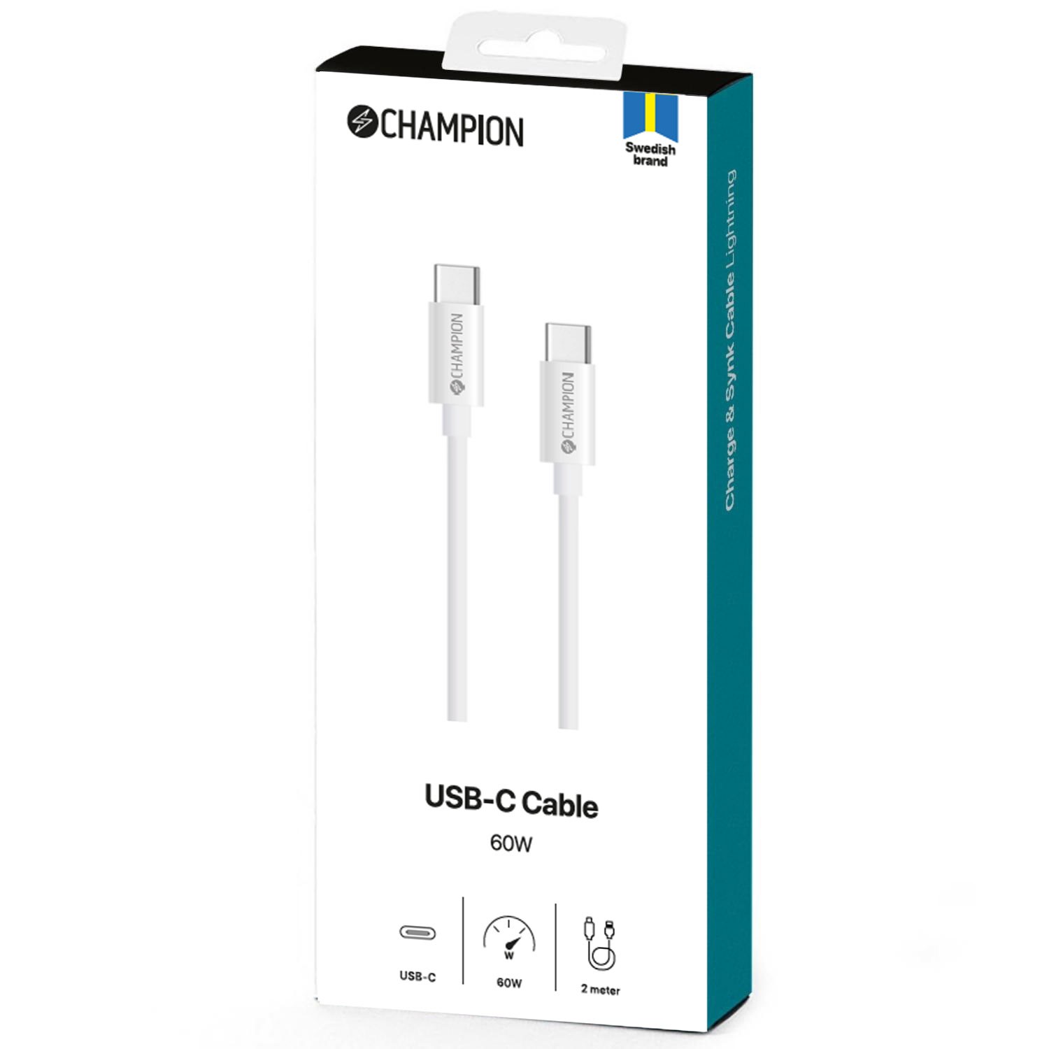 USB-C Kabel Champion 60W 2m Vit