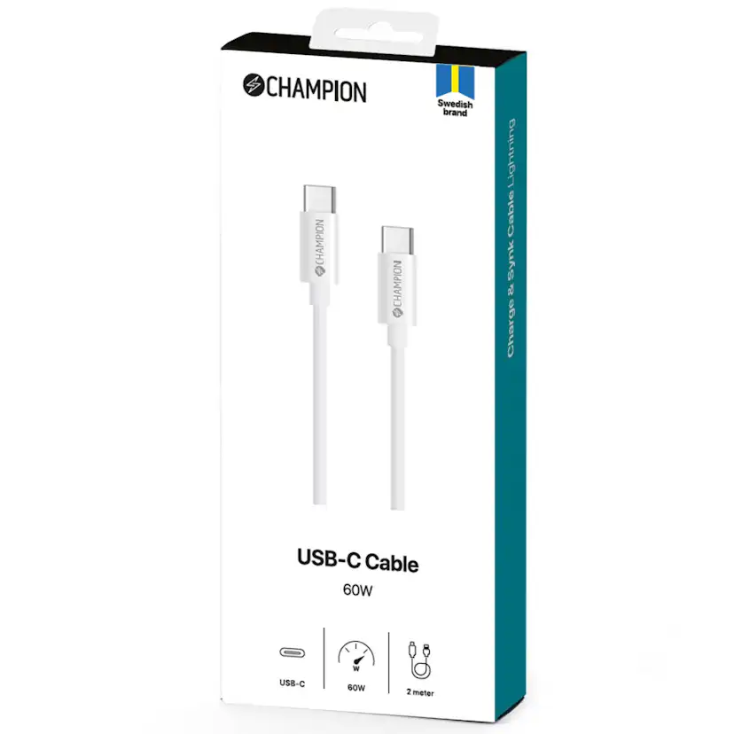 USB-C Kabel Champion 60W 2m Vit