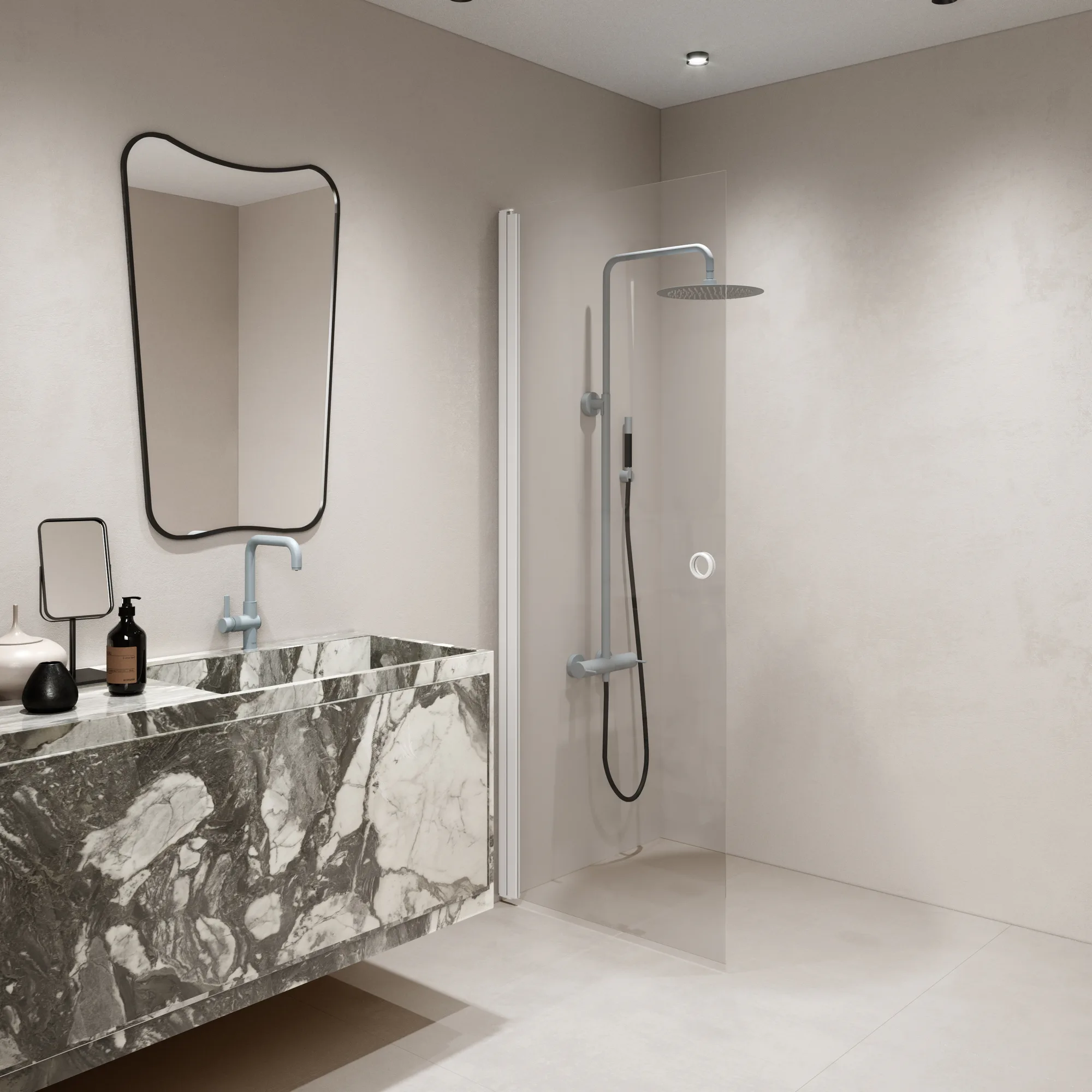 Forma 302 385x2025 mm, Klarglas, Vita Profiler