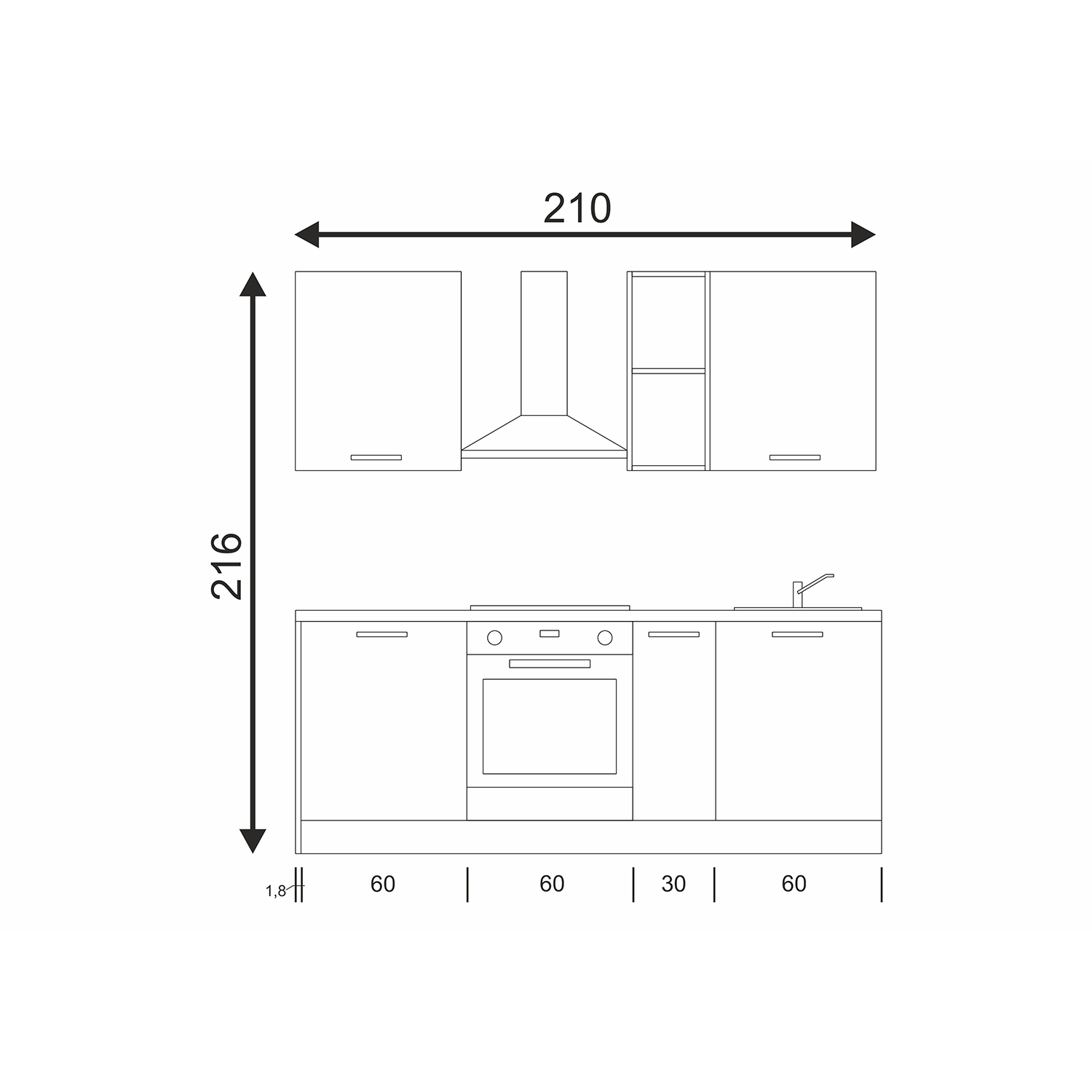 Kök Mimo Elsa 210 cm Utan Vitvaror Förmonterat