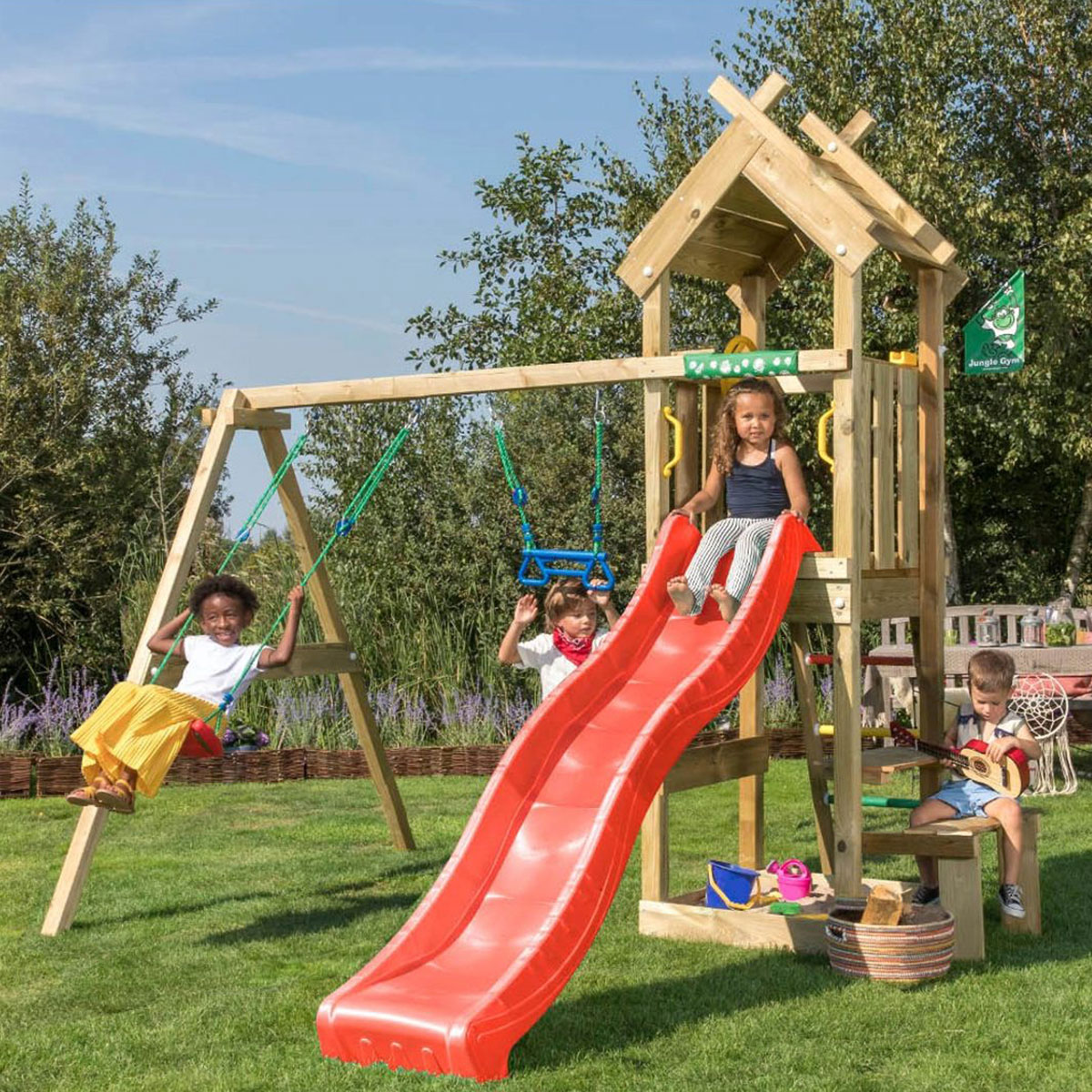 Lektorn Jungle Gym Totem Inkl Gungmodul & Röd Rutschkana