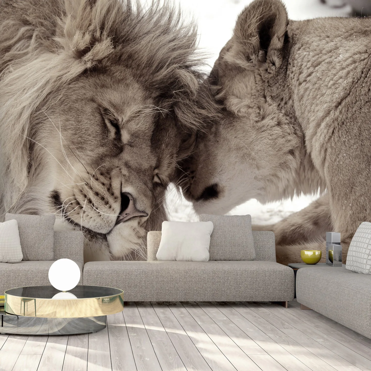 Fototapet Arkiio Lion Tenderness Sepia