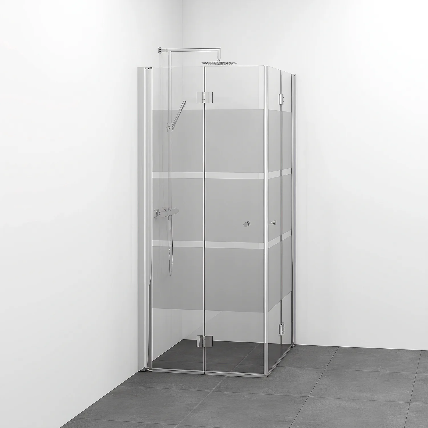 Spirit Vik Rak 10x10 Bl Sc 1000x1000x1970 mm, Krom, Screentryckt glas med Knopp