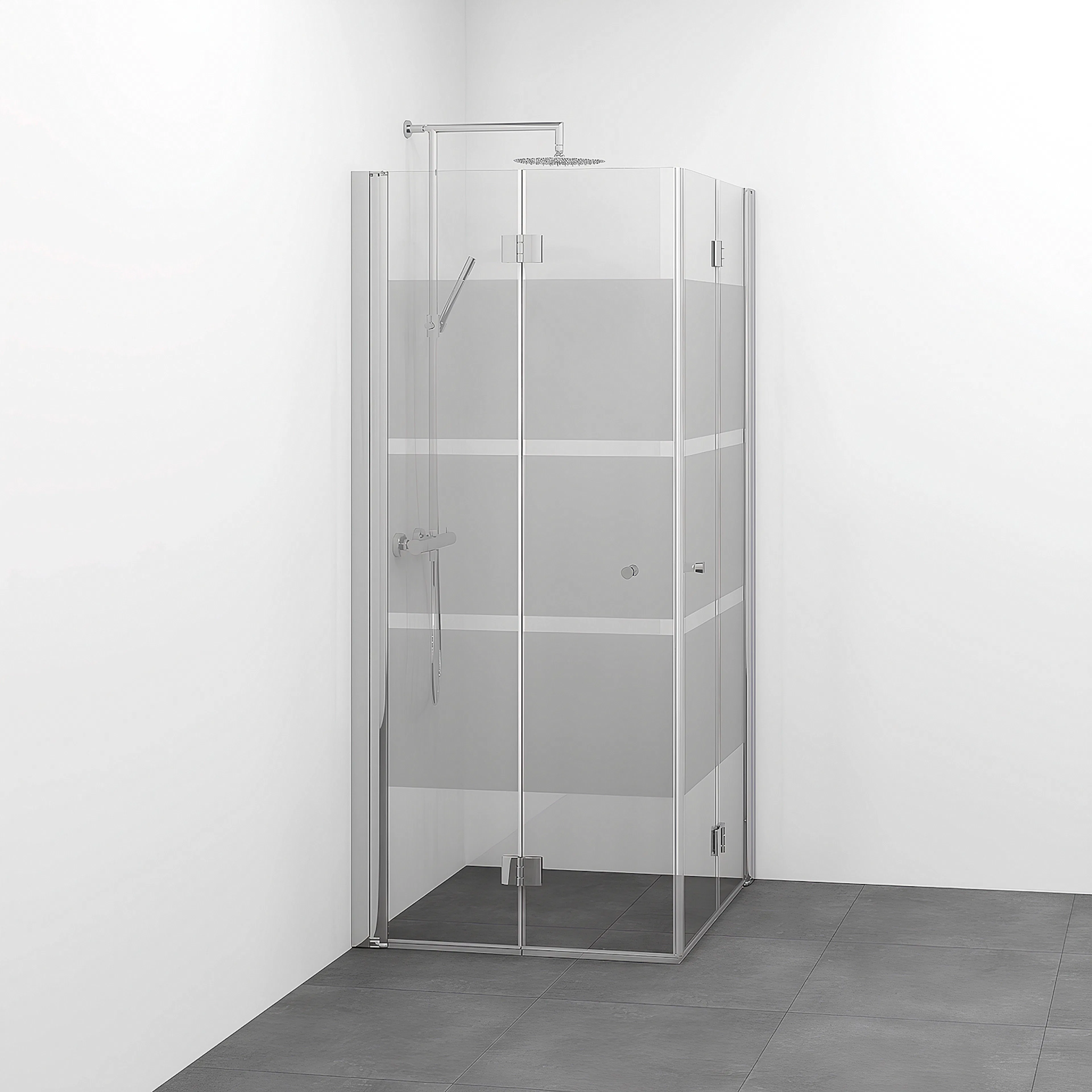 Spirit Vik Rak 10x10 Bl Sc 1000x1000x1970 mm, Krom, Screentryckt glas med Knopp