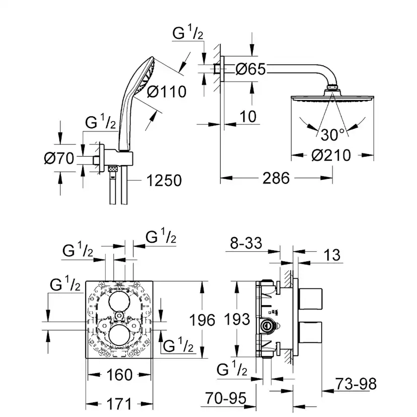 Takduschset Grohe Grohtherm 3000 Cosmopolitan 34408 för Inbyggnad