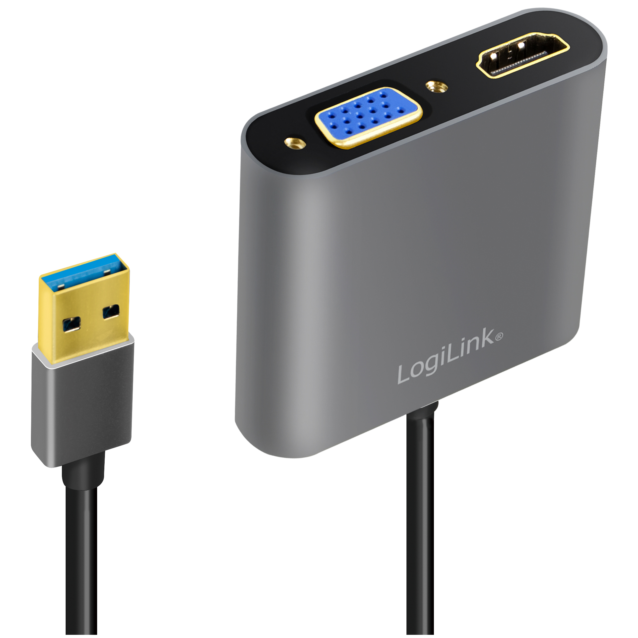 Adapter LogiLink USB-A 3.0 till HDMI-Hona + VGA-Hona