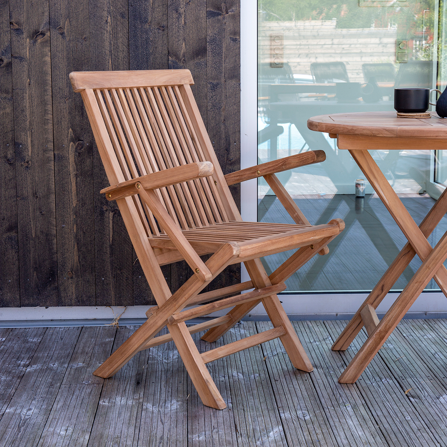 Cafégrupp Venture Home Kenya Ø70 cm med 2 Fällbara Stolar med Armstöd