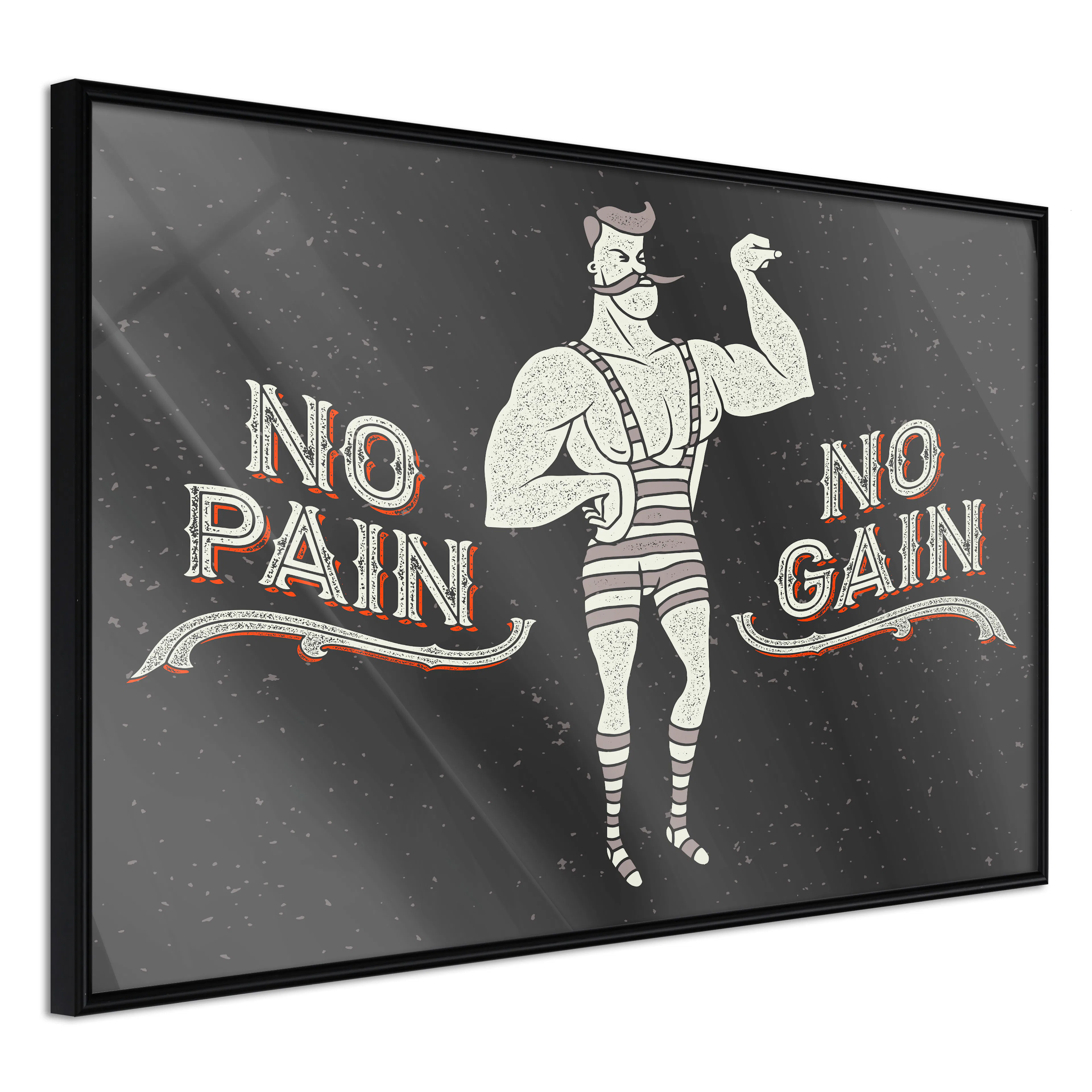 Affisch - No Pain No Gain [Poster] 60x40 Svart ram, 60x40 cm