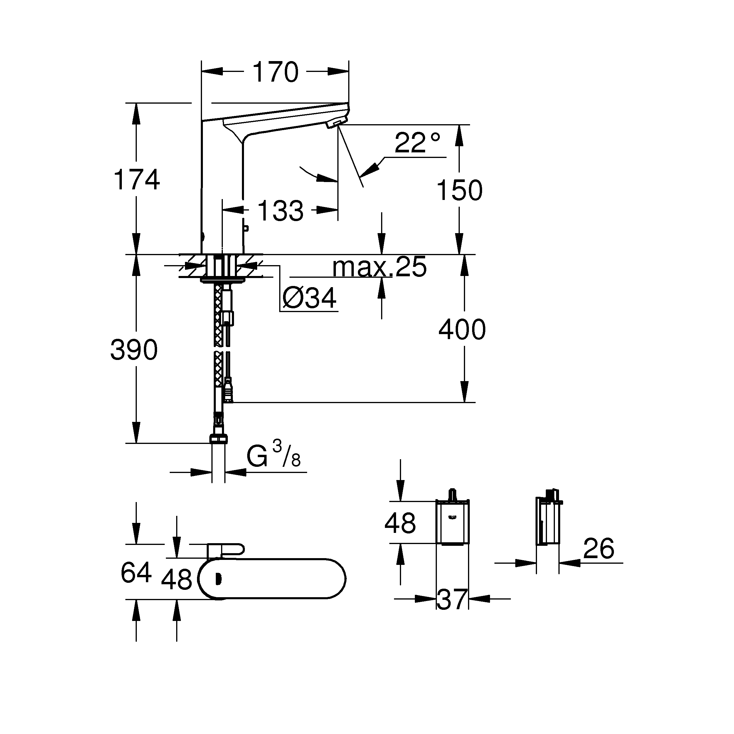 Tvättställsblandare Grohe Eurosmart Cosmopolitan E L-Size