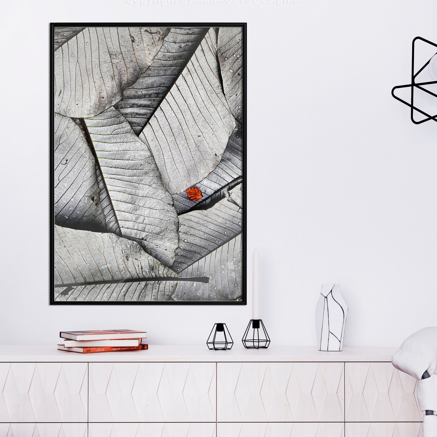 Poster Artgeist Affisch Black And White Leaves