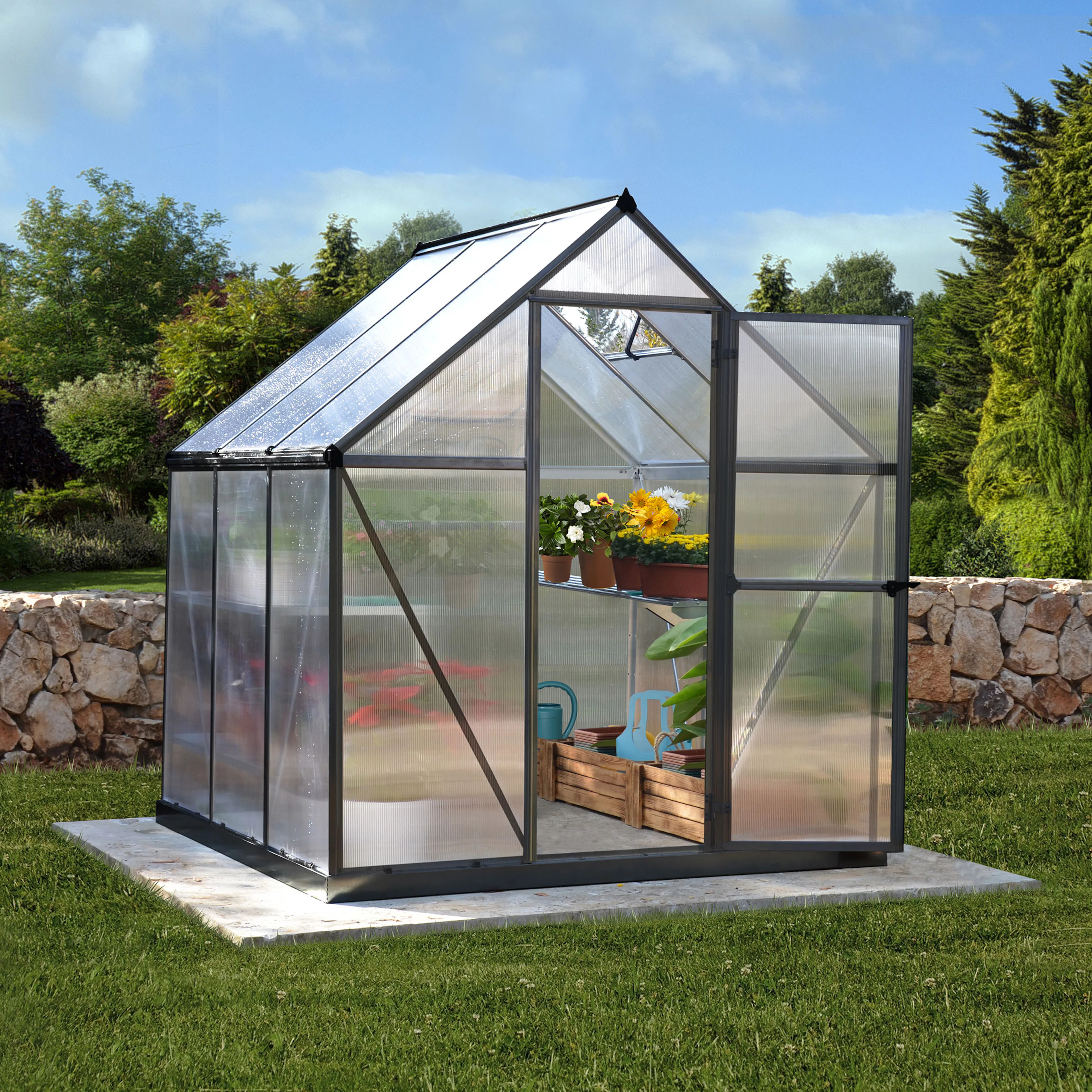 Växthus gop Mythos, Svart Aluminiumstomme med UV-Skyddade Polykarbonatskivor, 3,4 m²