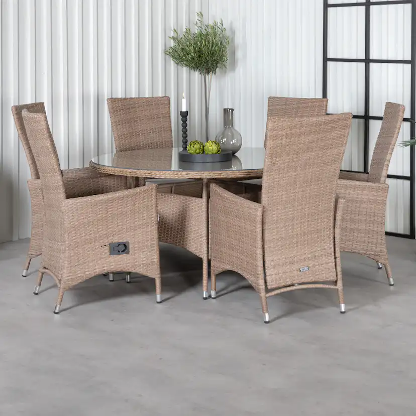 Matgrupp Venture Home Viken Rund med 6 Pade Stolar