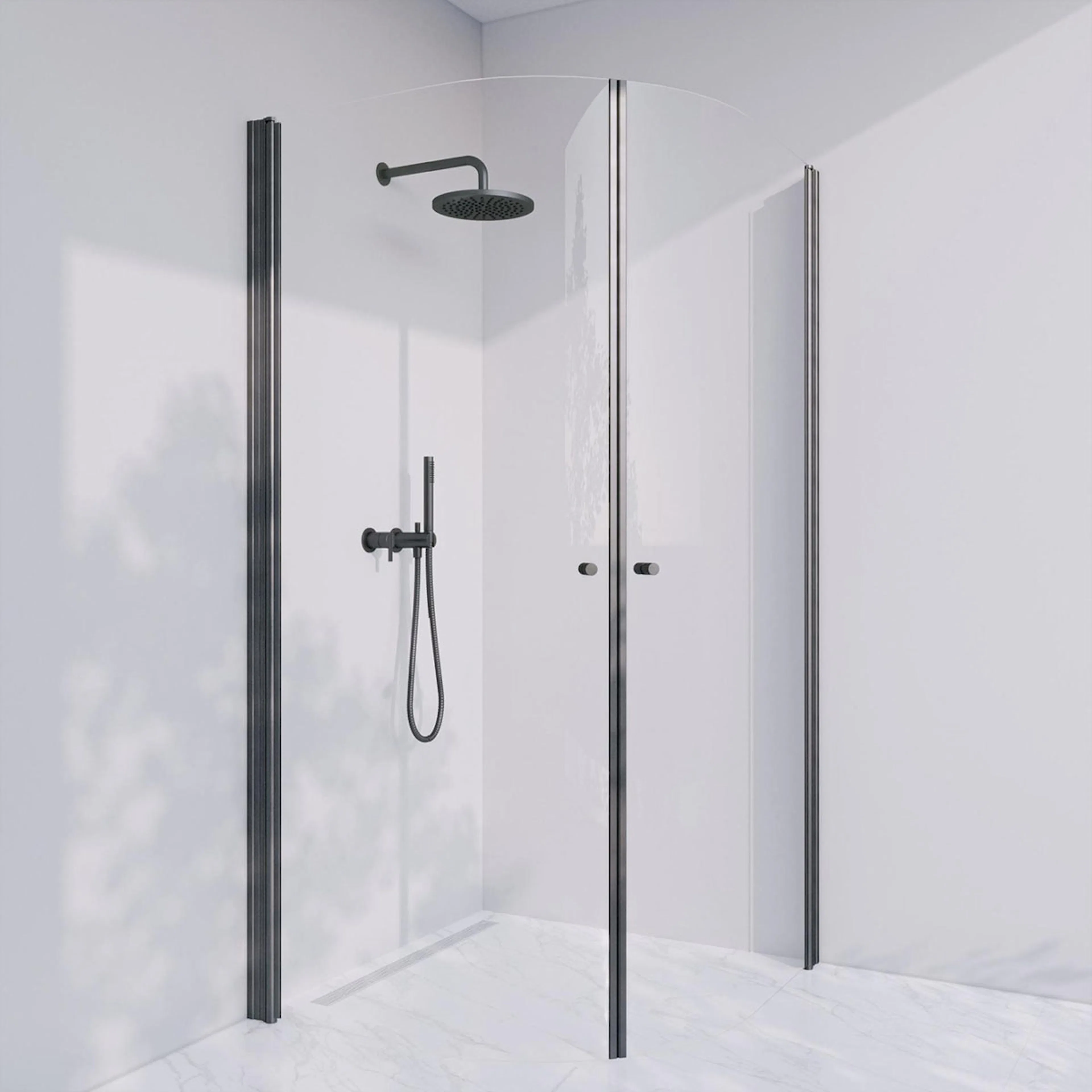 Invitrea Prime PH44/70x70/Mattsvart/Räfflad knopp/Klart glas Storlek: 700x700 mm, Glastyp: Klarglas, Handtag: Räfflad knopp, Profil: Mattsvart