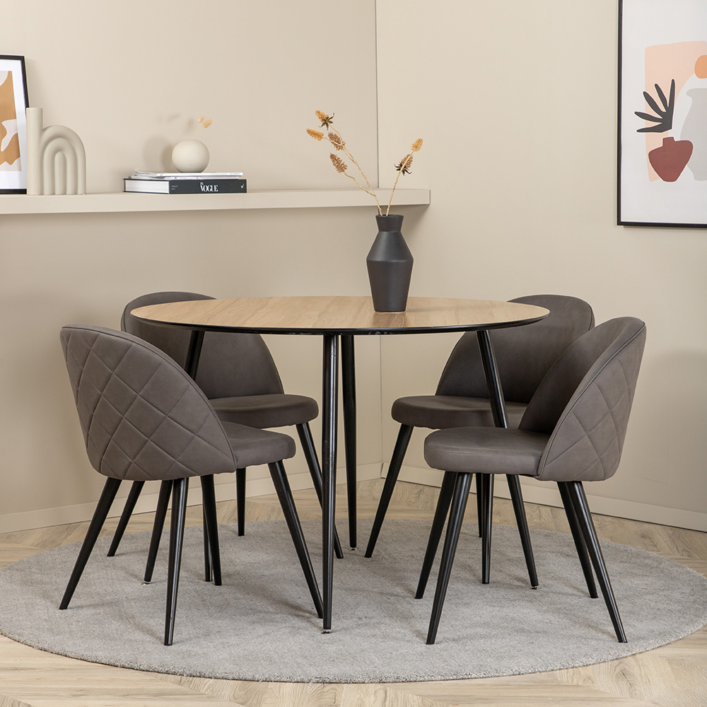 Silar Dining Table - Round 100 cm - "Wood Look"  Melamine / Grå/Natur