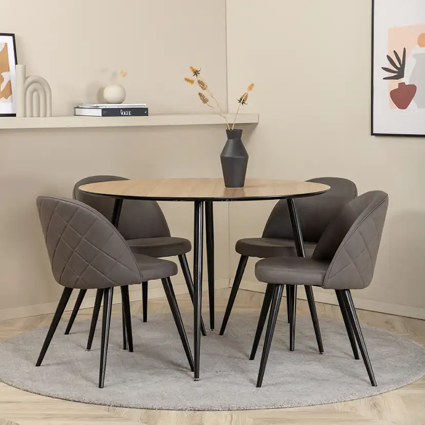 Silar Dining Table - Round 100 cm - "Wood Look" Melamine / Grå/Natur